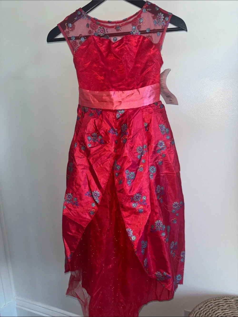 Girls' Red Floral Tulle Halloween dress with Sheer Yoke